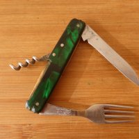 Джобно ножче 3 инструмента с виличка тъмно зелено, снимка 2 - Ножове - 41388474