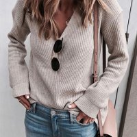 Голям дамски пуловер с V-образно деколте, 6цвята , снимка 7 - Блузи с дълъг ръкав и пуловери - 42469751