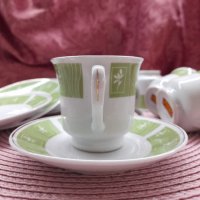 4 сетчета за късо кафе в бяло и зелено с ПоДаРъК пето сетче и лъжички, снимка 4 - Сервизи - 41543577