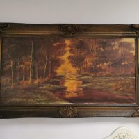 Рисувана картина гора с къща, снимка 1 - Картини - 38600268