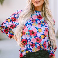 Дамска блуза с дълъг ръкав и флорален принт, 100% памук, снимка 2 - Блузи с дълъг ръкав и пуловери - 44414546