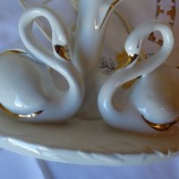 Ретро настолна лампа с порцеланови лебеди.     , снимка 2 - Настолни лампи - 42407248