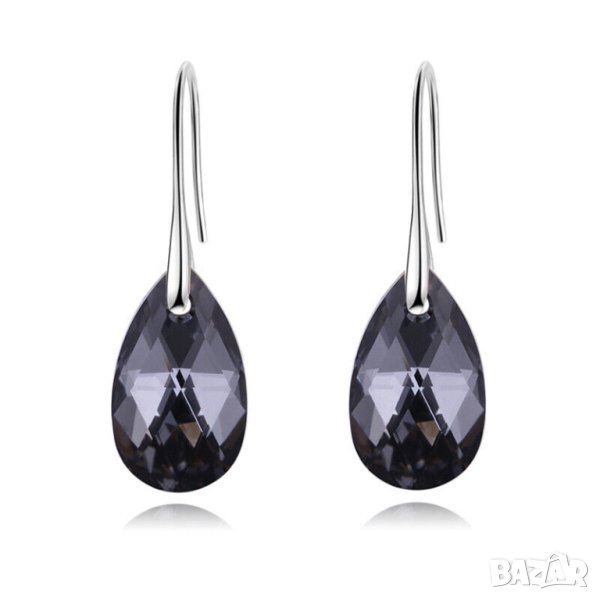 Дамски обеци с черен циркон - капки, снимка 1