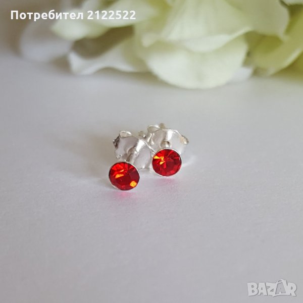 Сребърни обеци на винт с кристали Swarovski Crystal 3 мм - различни цветове, снимка 1