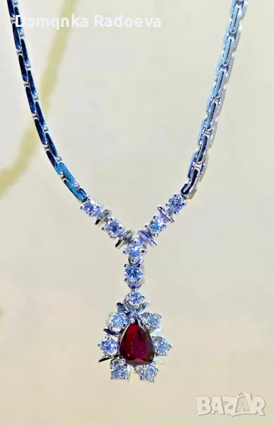 Бяло злато 585 с истински Рубин и Диаманти , снимка 1