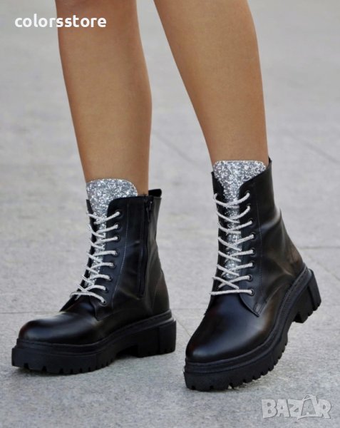 Равни боти - черна кожа с брокат - GB2, снимка 1