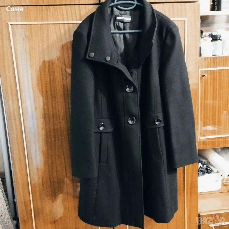 Дамско палто, черно с големи копчета  , снимка 1