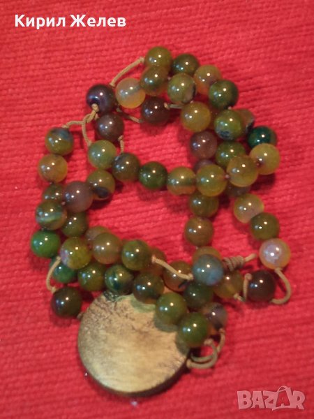 ШАРМАНТНА СКЪПОЦЕННА ХЕНД МЕЙД АРТ ОГЪРЛИЦА ЗЕЛЕН МРАМОРЕН НЕФРИТ и САНДАЛОВО ДЪРВО 26059, снимка 1