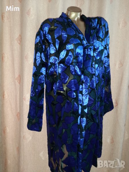 XL/XXL Черен халат на релефни лилави листа , снимка 1