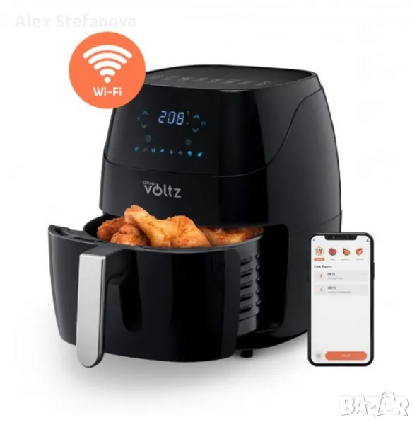 Фритюрник AirFryer Voltz, 1500W, 5л., Горещ въздух, Таймер, до 200°C, Черен, 2 ГОДИНИ ГАРАНЦИЯ, снимка 1