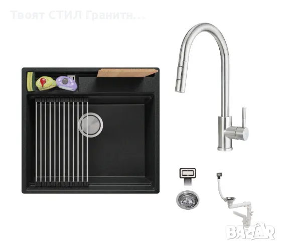 К-т Мивка+Смесител+Сифон Цветове Кухненска Мивка от гранит модел Осло 60 Премиум 580 x 530 мм + Смес, снимка 1