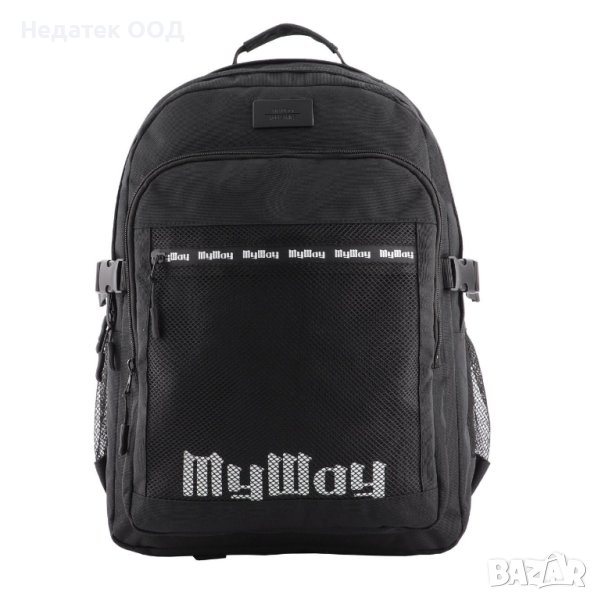 Ученическа раница My way, С 3 отделения и мрежест джоб, Черна, снимка 1