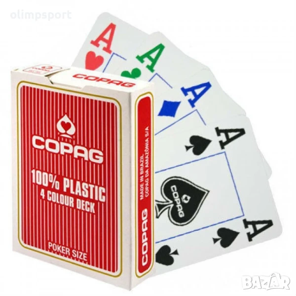 Карти за игра Copag 4 цветни Poker, Jumbo index Уникално тесте 100% plastic Copag с 4 цветен дизайн., снимка 1