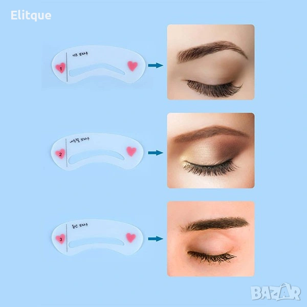 Сет 3 броя Шаблони за вежди Eyebrow Stencil Card, снимка 1