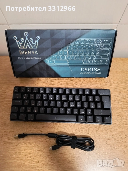 TMKB T61SE 60% механична геймърска клавиатура, линеен превключвател, LED , снимка 1