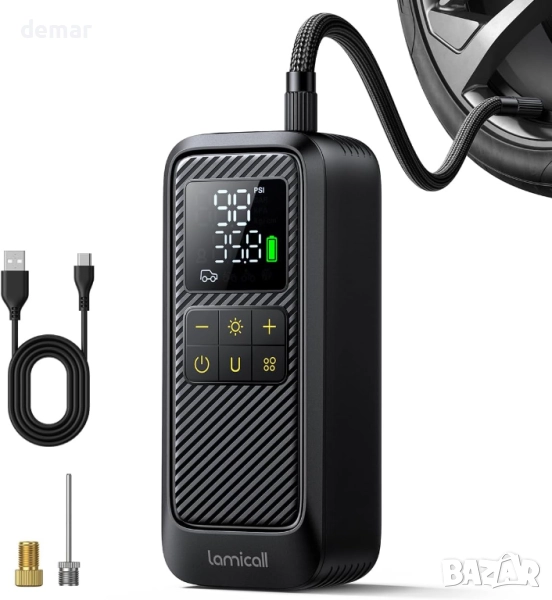 Lamicall Преносима въздушна помпа с цифров манометър и LED светлина, 150 PSI, снимка 1