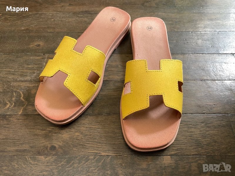 Дамски чехли HERMES жълти, снимка 1