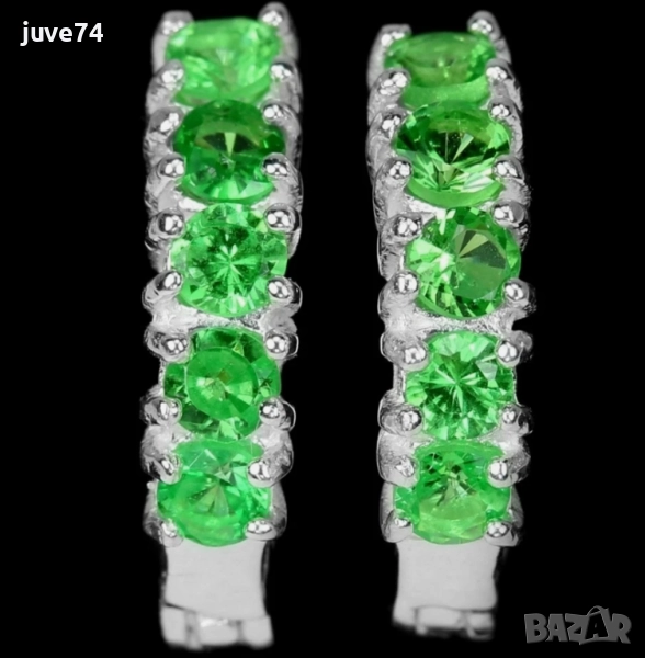 СРЕБЪРНИ ОБИЦИ С ЦАВОРИТ (ЗЕЛЕН ГРАНАТ)-КЕНИЯ, снимка 1