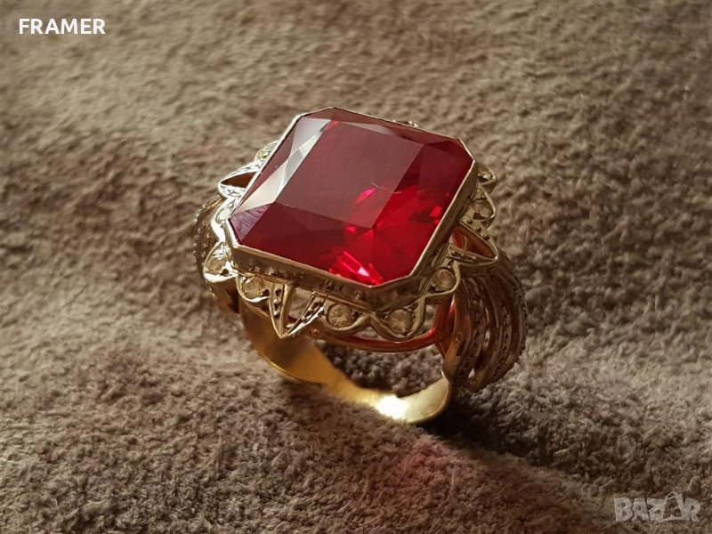ЗЛАТЕН 18 КАРАТА с огромен РУБИН ръчен елегантен пръстен злато, снимка 1