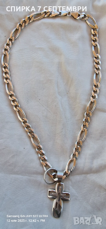 Сребърен ланец Miami Figaro112гр 62 см 11мм , снимка 1