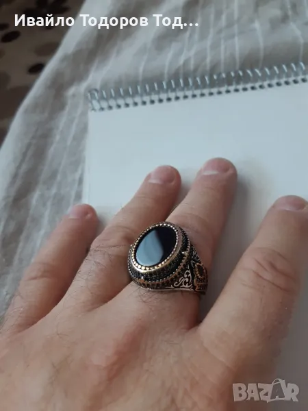 Уникален мъжки бутиков сребърен пръстен с оникси, снимка 1