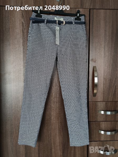 Нов модерен панталон с етикет , размер S, цвят много тъмно син и бяло, снимка 1