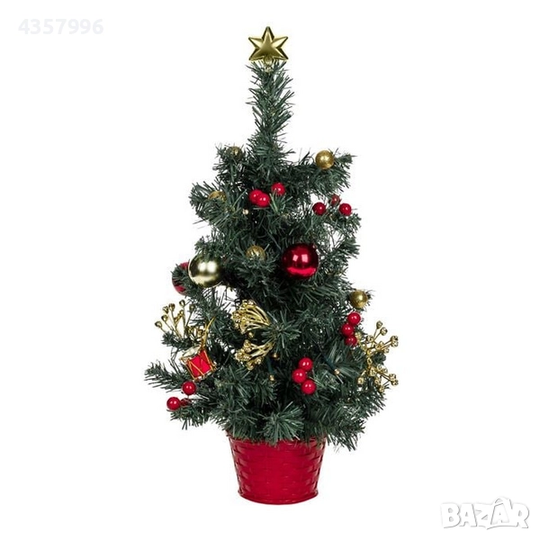 Декоративна коледна елха с червени топки в саксия, 20 LED, 50см, снимка 1
