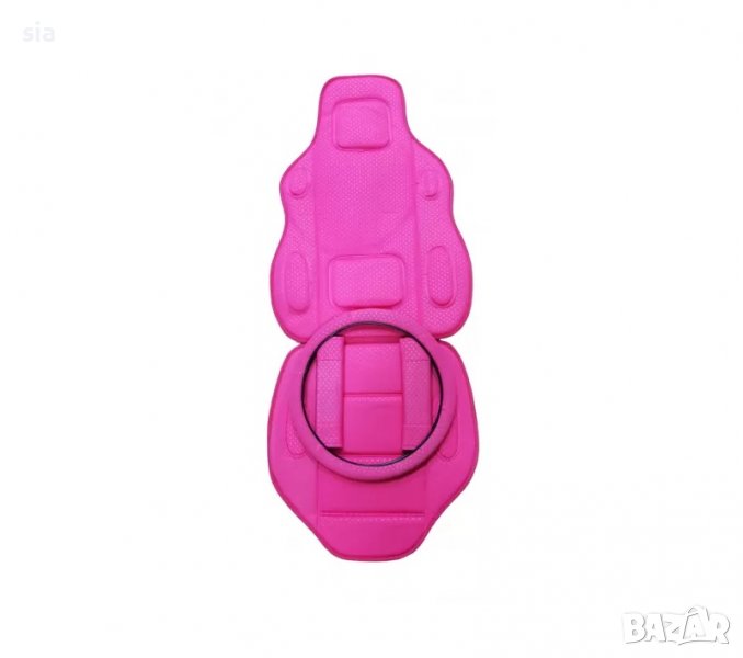 Масажор за седалка 2бр., калъф за волан, протектор за колан 2бр., комплект тапицерия, 3в1, розов, снимка 1