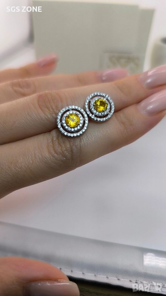 Сребърни обеци с жълт топаз., снимка 1