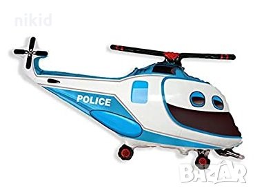 Син полиция хеликоптер самолет малък фолио фолиев балон хелий и въздух, снимка 1