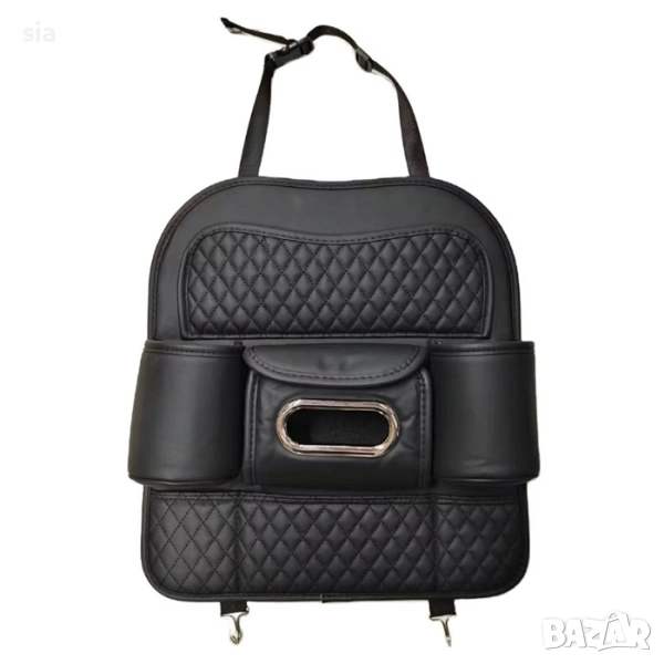 Органайзер за седалка – черен кожен универсален органайзер с 7 отделения, снимка 1