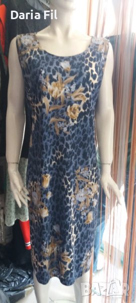 Рокля в син леопардов принт с бежови цветя 3ХЛ/4ХЛ размер, снимка 1