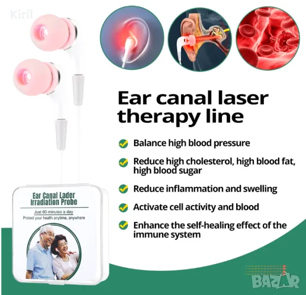 Лазерна терапия за уши LLLT Облъчване Лазерна физиотерапия Шум в ушите Тапа за уши Отит на средното , снимка 1