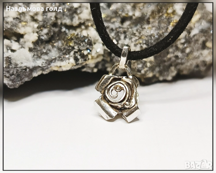 Дамски сребърен медальон ръчна изработка Роза уникат , снимка 1