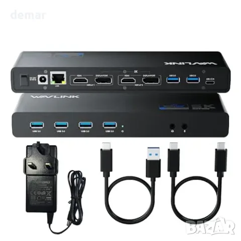 WAVLINK USB-C DisplayLink Docking Station с 2× HDMI/DP, Gigabit Ethernet и 6× USB 3.0, снимка 2 - Друга електроника - 55850039