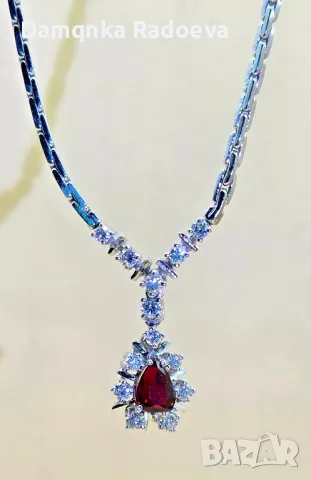 Бяло злато 585 с истински Рубин и Диаманти , снимка 1