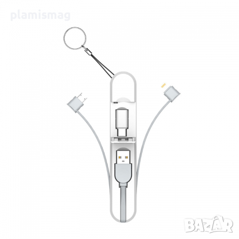 Кабел за данни LDNIO LC130, 3 в 1, Type-C, Micro USB, Lightning, , 0.43m, Бял, снимка 4 - USB кабели - 36287350