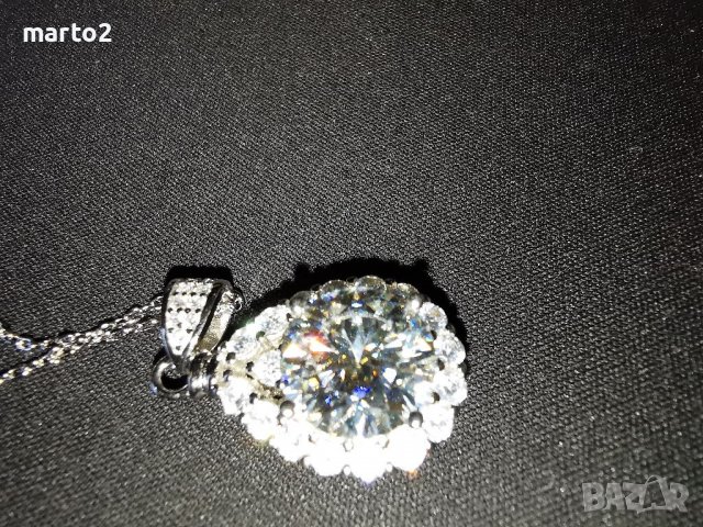Сребърнo Колие 925 с Централен камък Мойсанит - 5 Карата и Цирконии, снимка 11 - Колиета, медальони, синджири - 39090132