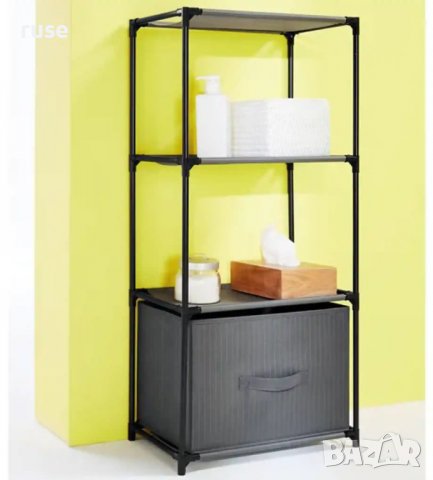 НОВИ! Метален регал етажерка с 3 рафта и кутия за съхранение 43х95х28см, снимка 3 - Етажерки - 39226052