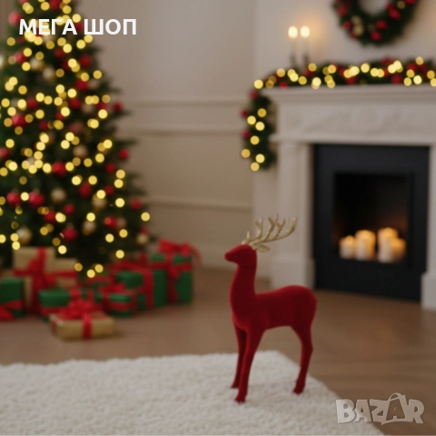 Червен кадифен елен за Коледна украса – Луксозен празничен акцент, снимка 2 - Декорация за дома - 52643337