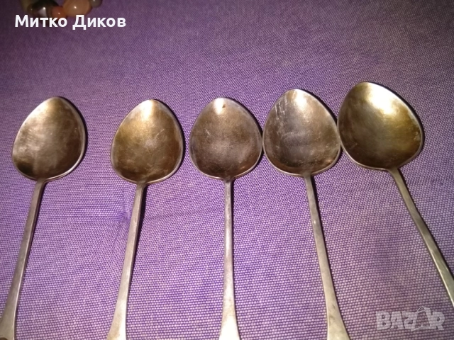 Лъжички малки СССР винтидж мелхиор 5 броя 120мм, снимка 4 - Прибори за хранене, готвене и сервиране - 51515949