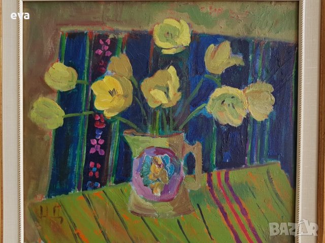 НЕВЕНА ДИМИТРОВА 1927 Красив натюрморт Лалета 1970те години, снимка 2 - Картини - 39006019