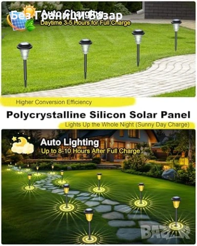 Нови LED соларни лампи за двор градина 8 броя топло бяло автоматични, снимка 4 - Лед осветление - 53743684