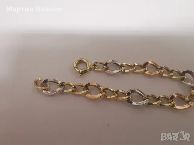 Златна гривна бяло, жълто и розово злато , снимка 4 - Гривни - 48117029