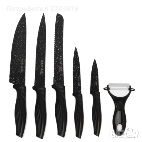 Комплект стоманени ножове, 6 части, незалепващо покритие, снимка 2 - Прибори за хранене, готвене и сервиране - 44840536