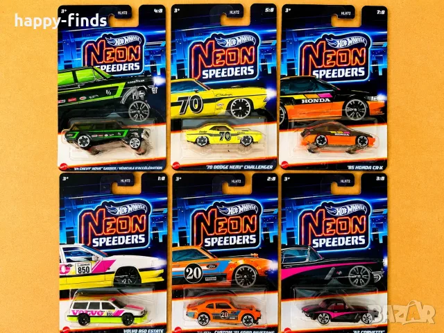 Hot Wheels Neon Speeders 26 Chevrolet, Dodge, Honda, Volvo, Ford и Corvette