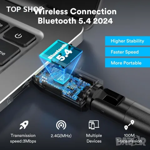 Bluetooth адаптер за PC 5.4, Maxuni USB Bluetooth Dongle 5.4 EDR, снимка 4 - Кабели и адаптери - 49500165