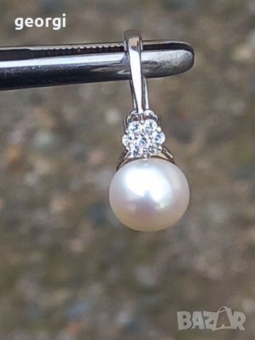 Дамски сребърен пръстен с естествена перла и цирконии, снимка 6 - Пръстени - 39338092