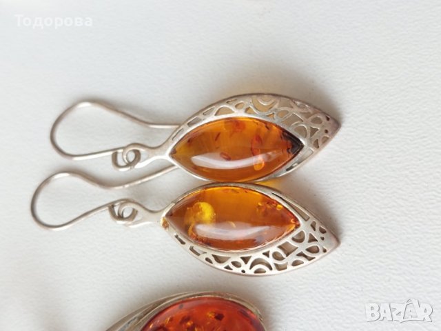 Продавам дамски,сребърни обеци с балтийски кехлибар, снимка 6 - Обеци - 41268176