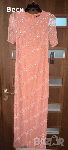 Дълга рокля Aidan Mattox - розова праскова, снимка 4 - Рокли - 53204802